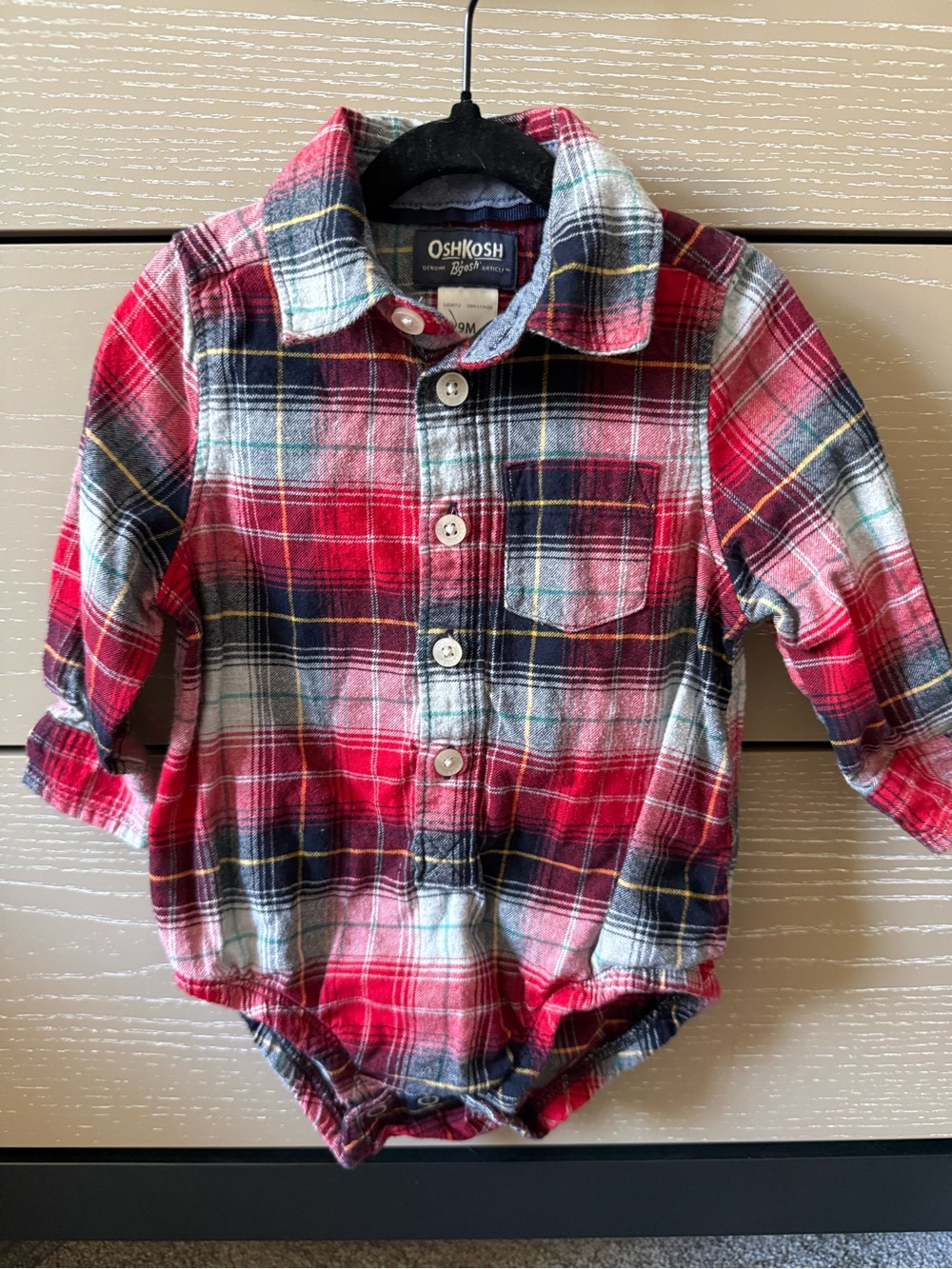 OshKosh B'gosh Red Navy Plaid Button-Front Baby Bodysuit
